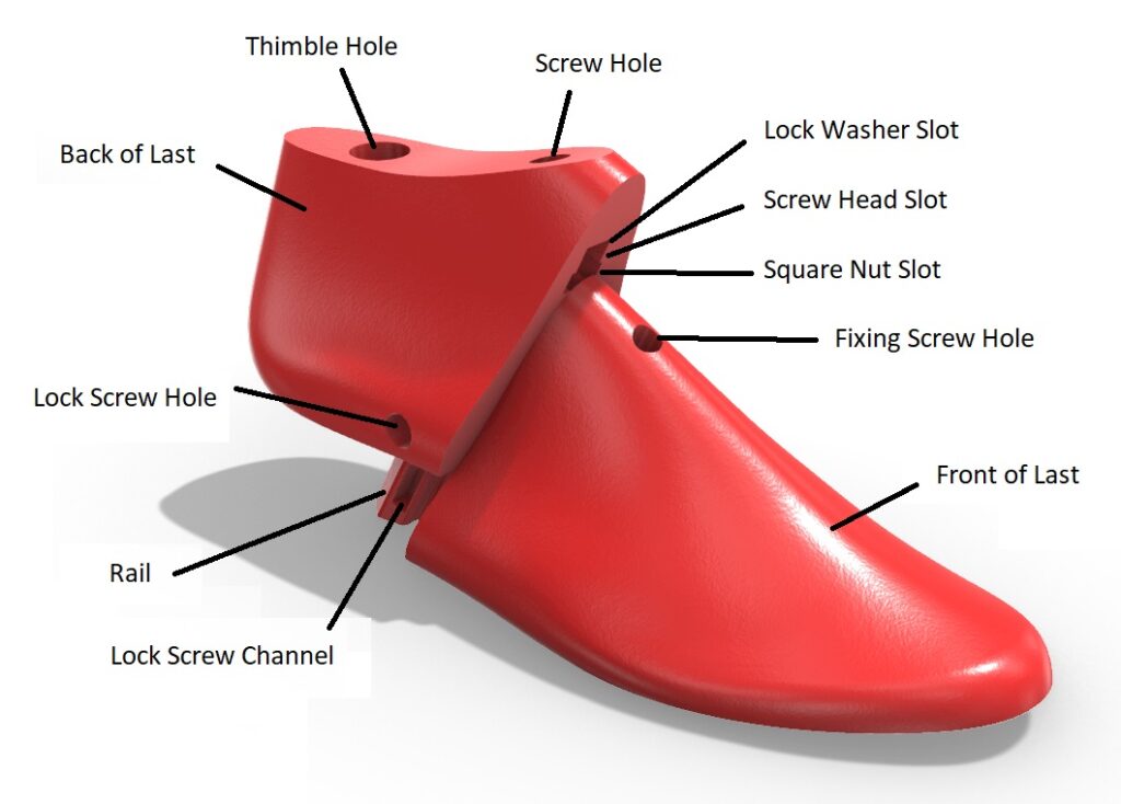 3D Printed Shoe Last Rail Joint Assembled Features