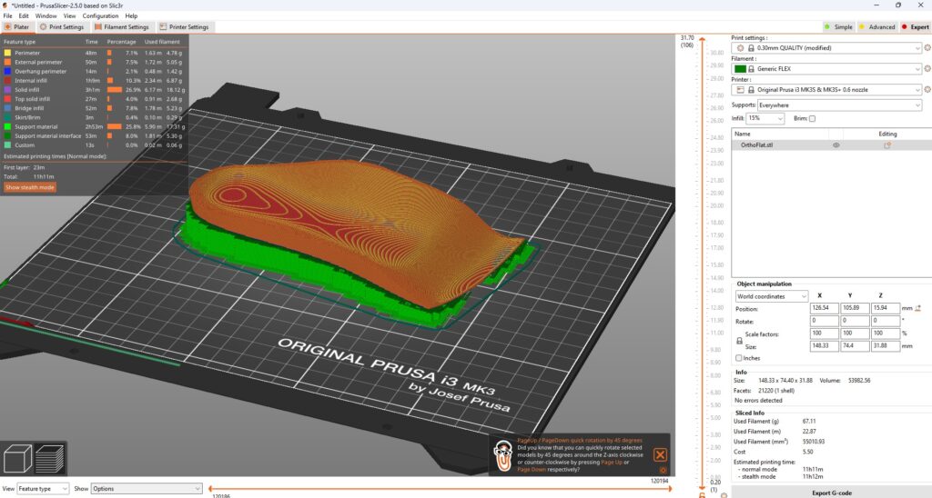 Slicer Settings for 3D Printing Orthotics