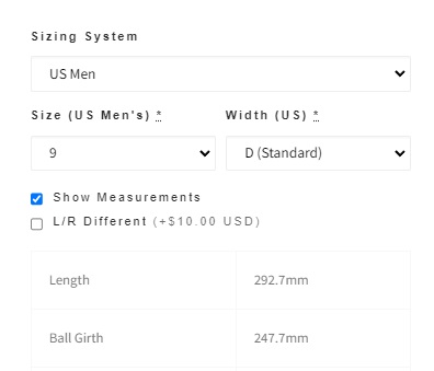 Shoe Last Standard Size Ordering