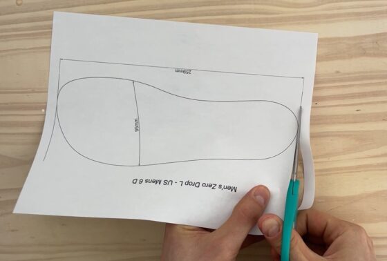 Cutting printout of Shoe Last outline of men's zero drop shoe last