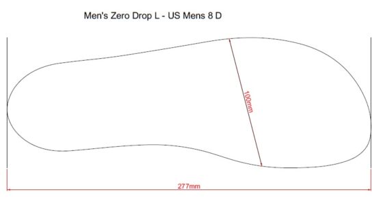 Shoe Last outline of men's zero drop shoe last