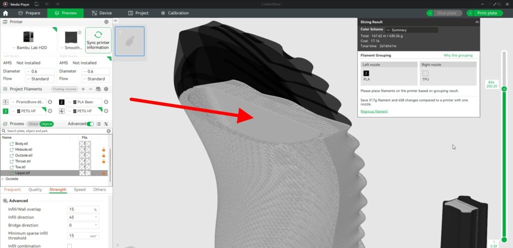 3D Printed Shoe Variable Infills