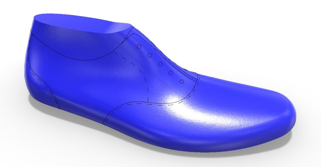 Complex Organic Convex Concave Shape of Shoe Last with Pattern Curves Drawn