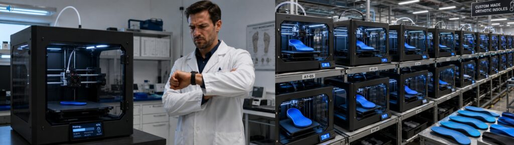 3D Printed Orthotics can be printed with a farm of 3D printers