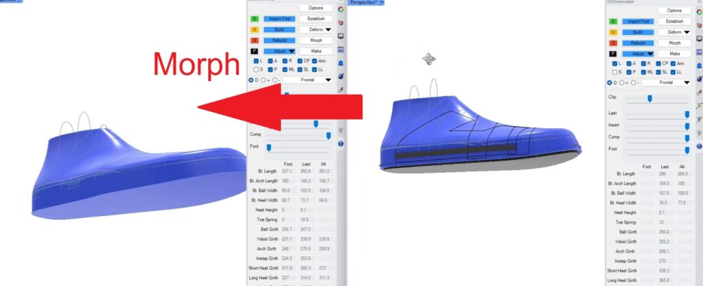 morphing custom sandal body and upper pattern to custom shoe last